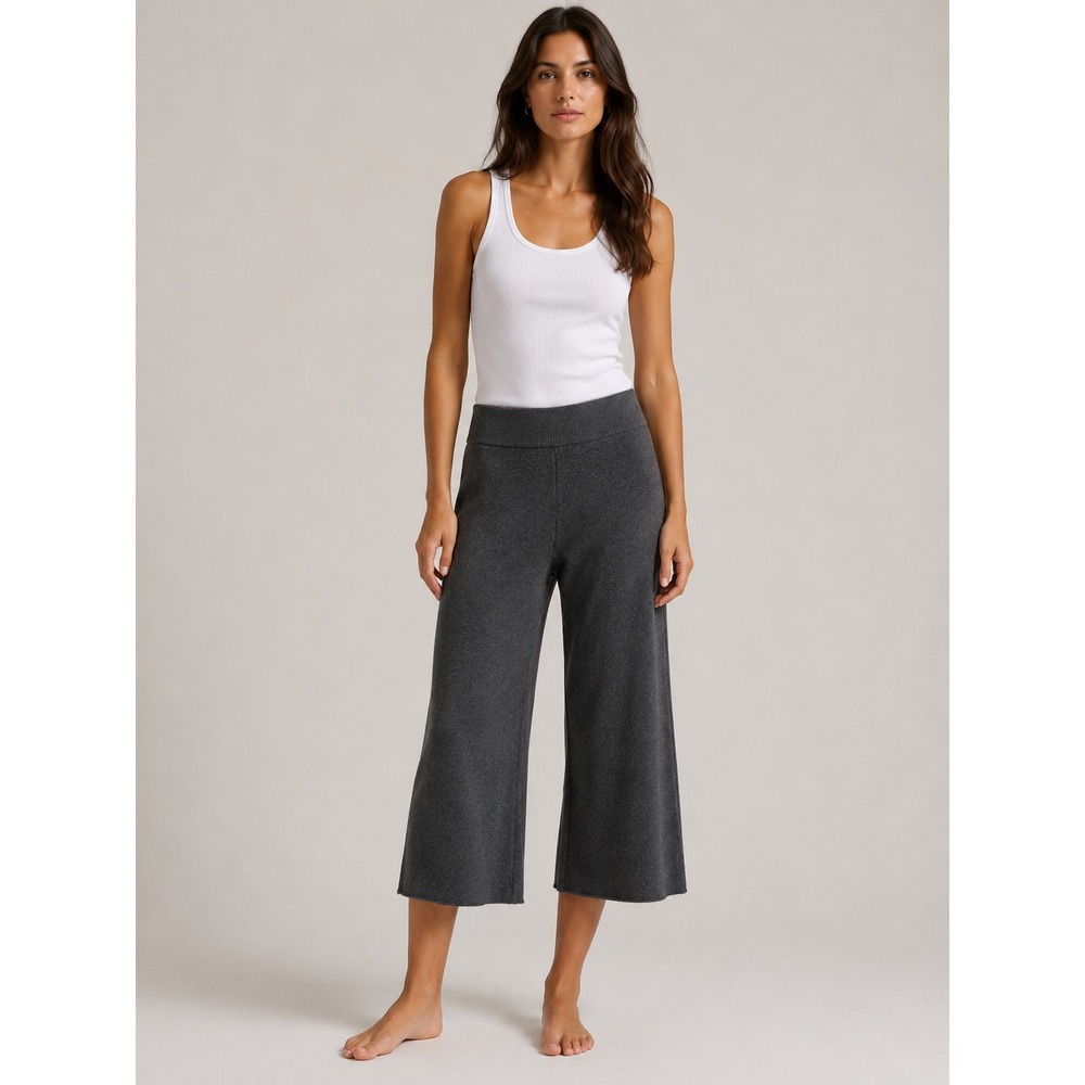 Loft Womens Charcoal Gray Knit Wide Leg Sweater Pants‎ Cropped Culottes Size S
